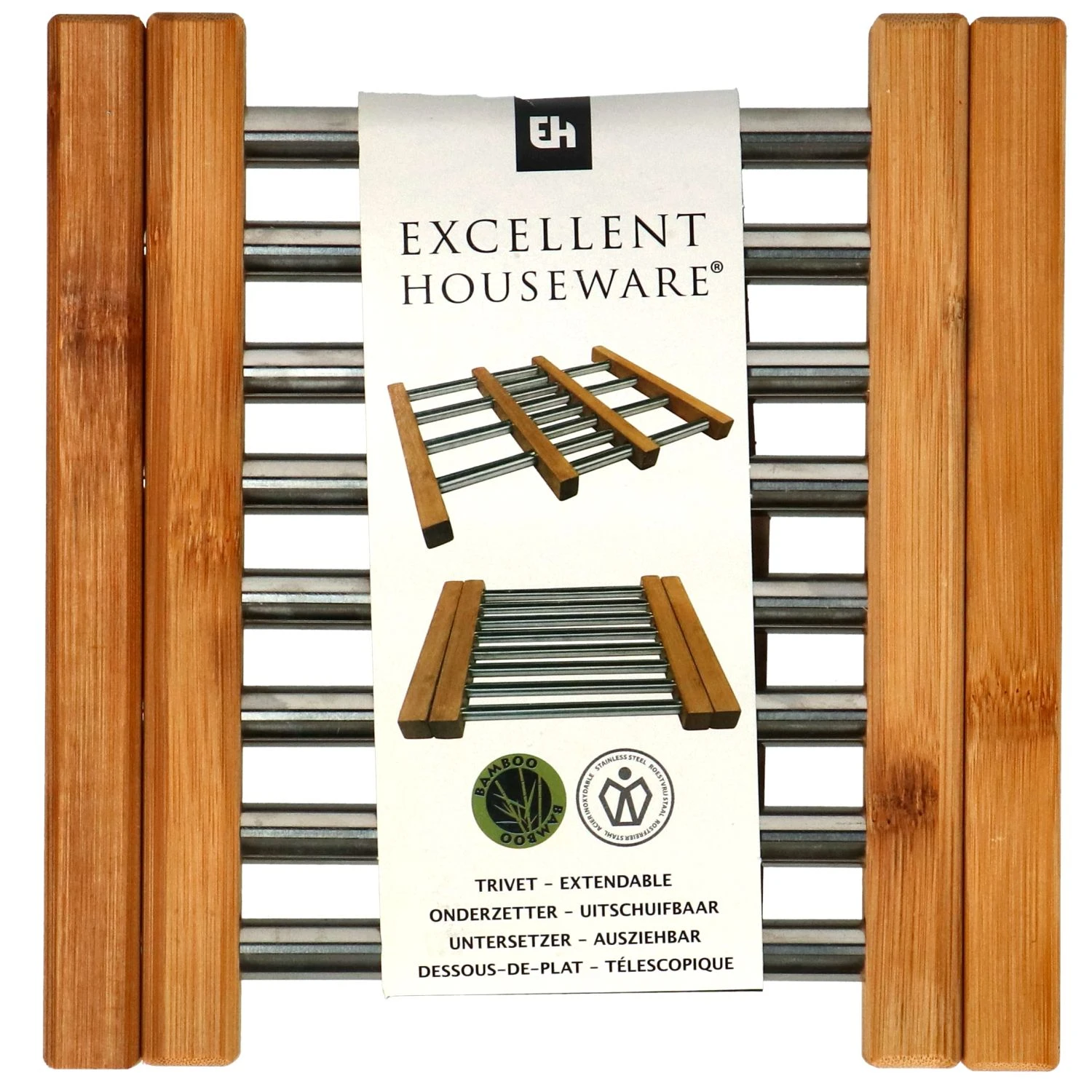 Onderzetter RVS Met Bamboe 21,5 X 22 Cm 4 Onderzetter RVS Met Bamboe 21,5 X 22 Cm - Afbeelding 2